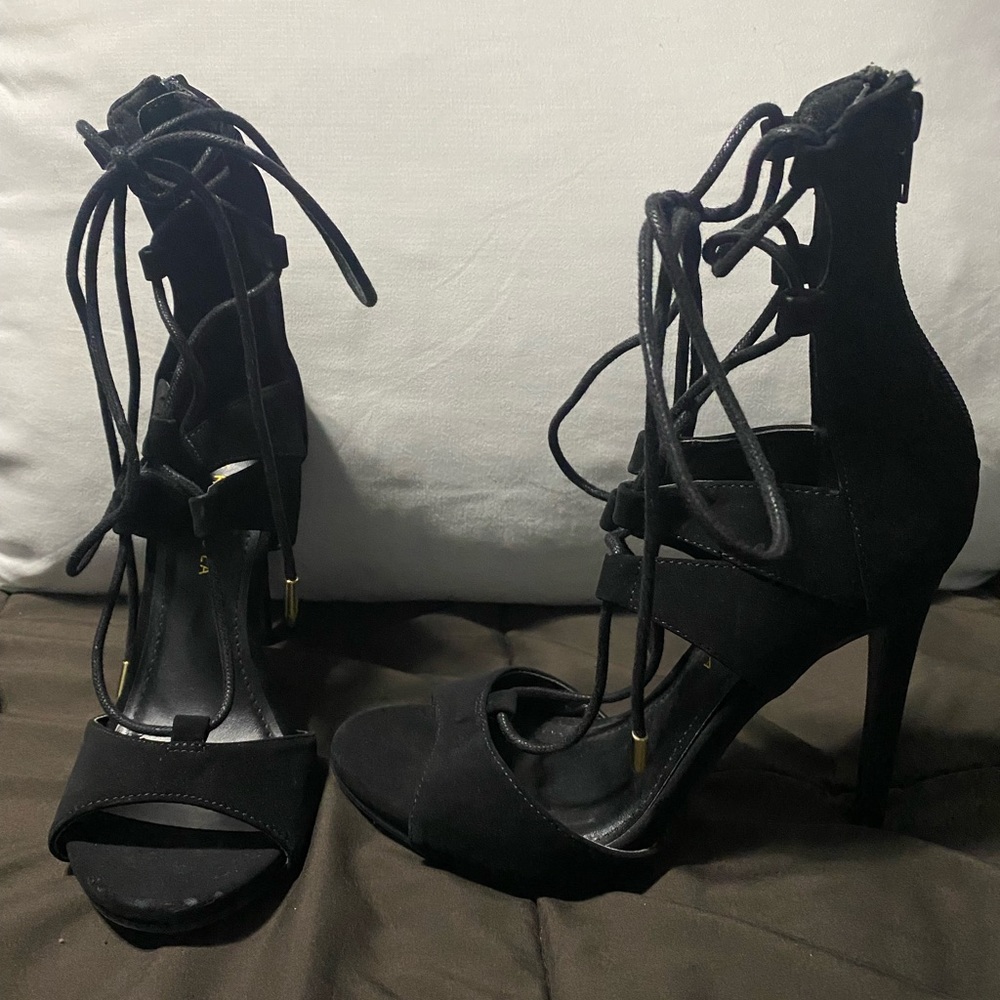 Stylish black tie up heels